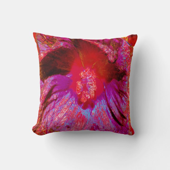 Psychedelic Trippy Retro Red Hibiscus Flower Kudde (Framsida)