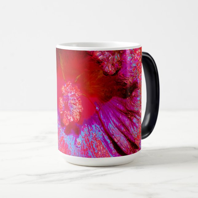 Psychedelic Trippy Retro Red Hibiscus Flower Magisk Mugg (Framsida höger)