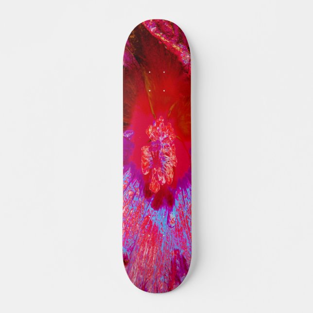 Psychedelic Trippy Retro Red Hibiscus Flower Mini Skateboard Bräda 18,5 Cm (Framsida)