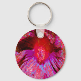 Psychedelic Trippy Retro Red Hibiscus Flower Nyckelring
