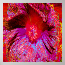 Psychedelic Trippy Retro Red Hibiscus Flower Poster