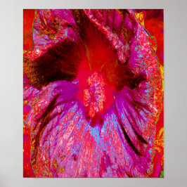 Psychedelic Trippy Retro Red Hibiscus Flower Poster