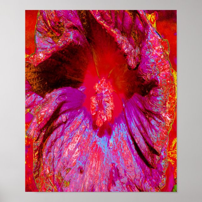 Psychedelic Trippy Retro Red Hibiscus Flower Poster (Framsidan)