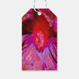 Psychedelic Trippy Retro Red Hibiscus Flower Presentetikett