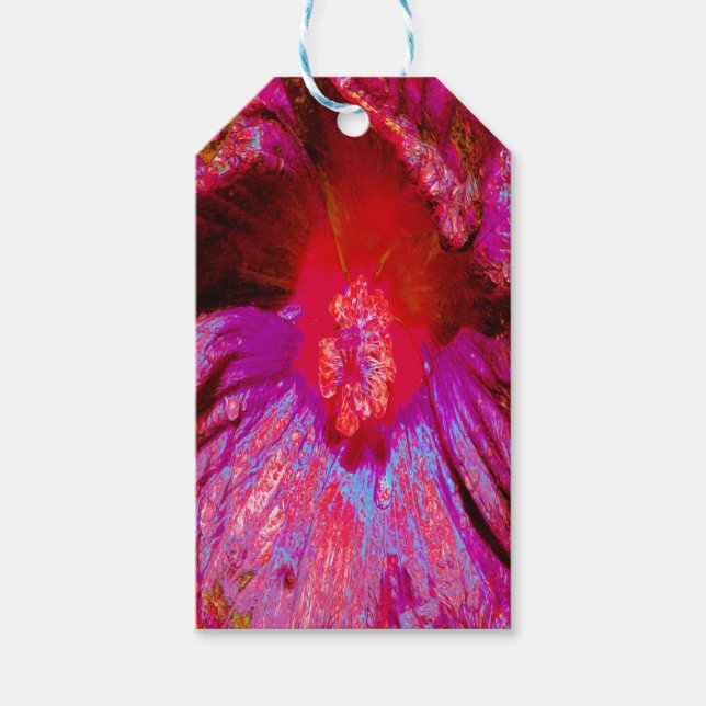 Psychedelic Trippy Retro Red Hibiscus Flower Presentetikett (Framsidan)