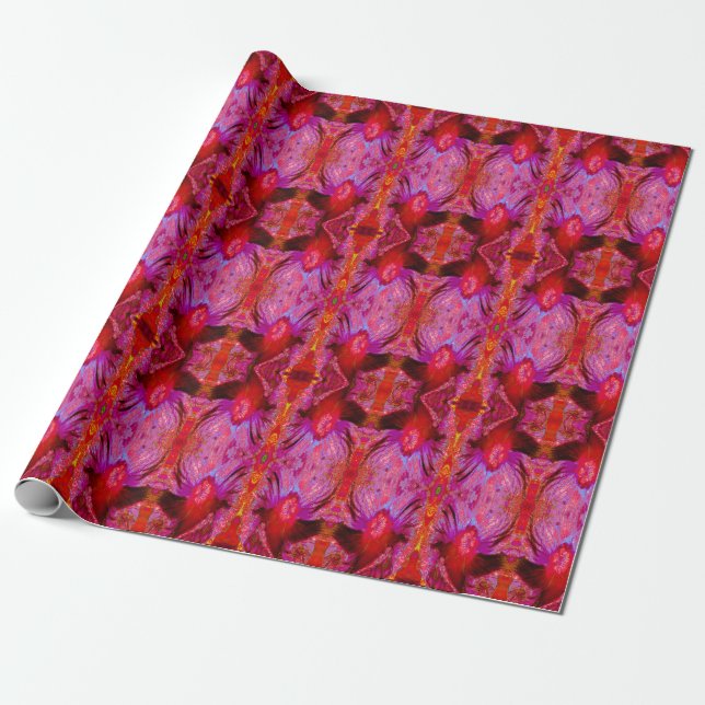Psychedelic Trippy Retro Red Hibiscus Flower Presentpapper (Utrullad)