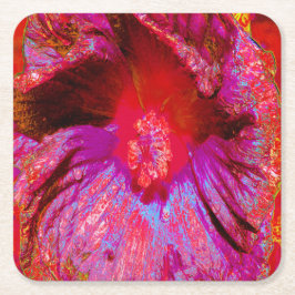 Psychedelic Trippy Retro Red Hibiscus Flower Underlägg Papper Kvadrat