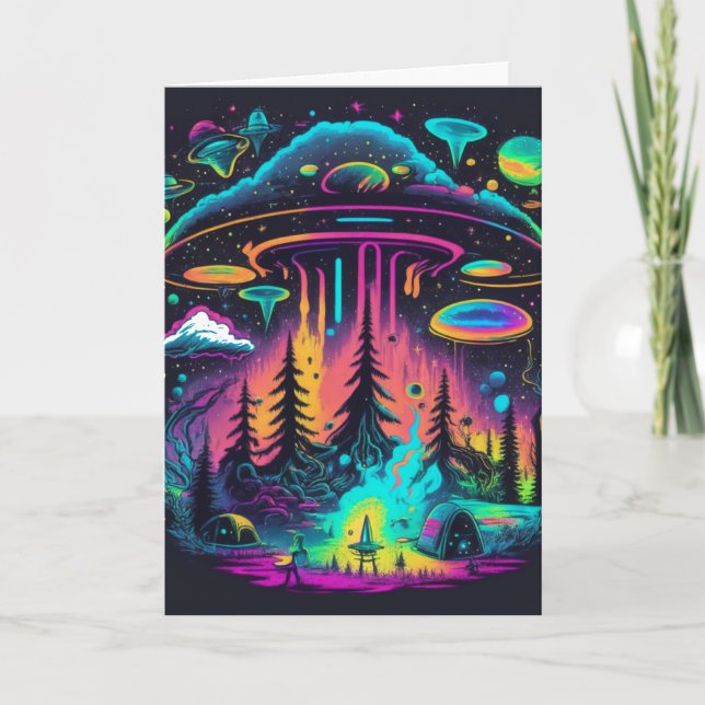 Psychedelic UFO Fantasy Art Birthday Kort (Framsida)