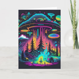 Psychedelic UFO Fantasy Art Birthday Kort