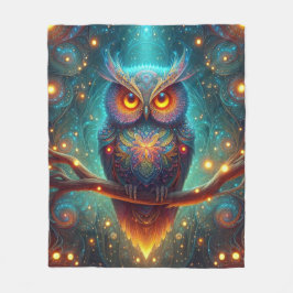 Psychedelic Uggla i en kosmisk skog Fleecefilt