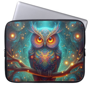 Psychedelic Uggla i en kosmisk skog Laptop Fodral