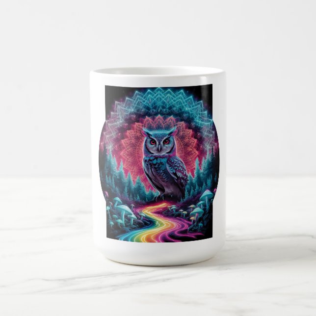 Psychedelic Uggla Mandala - Trippy Forest Art Kaffemugg (Center)