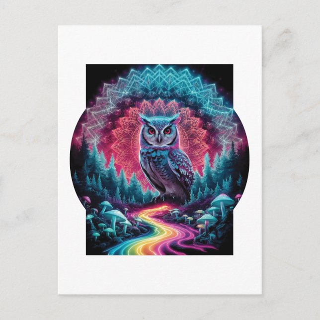 Psychedelic Uggle Mandala - Trippig Skogs Konst Vykort (Framsida)