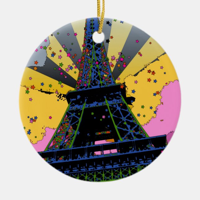 Psychedelic värld: Eiffel torn, Paris frankrike A1 Julgransprydnad Keramik (Framsidan)