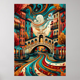Psychedelic Venice Rialto Bridge Stadsscen Poster