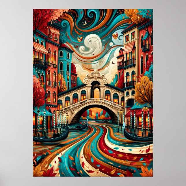 Psychedelic Venice Rialto Bridge Stadsscen Poster (Framsidan)