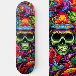 Psychedelic Vibrant Abstrakt Skull Urban Graffiti Mini Skateboard Bräda 18,5 Cm