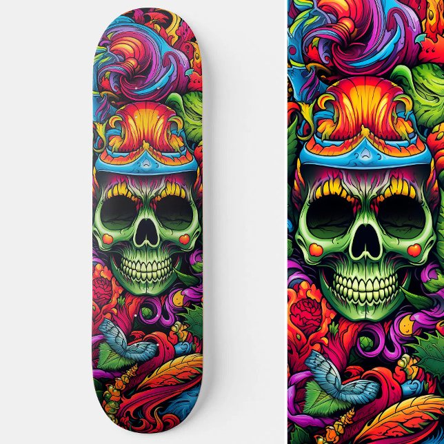 Psychedelic Vibrant Abstrakt Skull Urban Graffiti Mini Skateboard Bräda 18,5 Cm (Psychedelic Vibrant Abstract Skull Urban Graffiti Skateboard)
