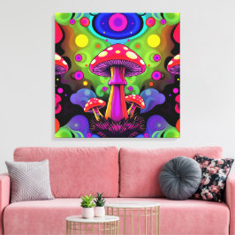 Psychedelic Vibrant Colorful Retro Mushrooms Canvastryck