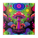 Psychedelic Vibrant Colorful Retro Mushrooms Kakelplatta<br><div class="desc">Retro mushrooms themed tile. A pretty vibrant and colorful psychedelic mushroom design to add some fun color to your purse or backpack.</div>