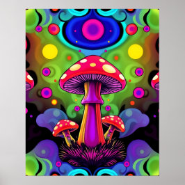 Psychedelic Vibrant Colorful Retro Mushrooms Poster