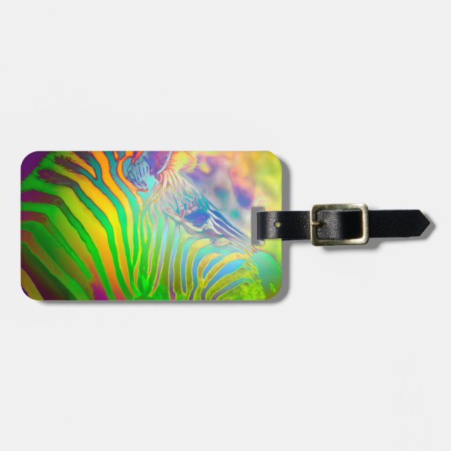 Psychedelic Vilda djur Zebra Bagagebricka (Horisontell Framsida)
