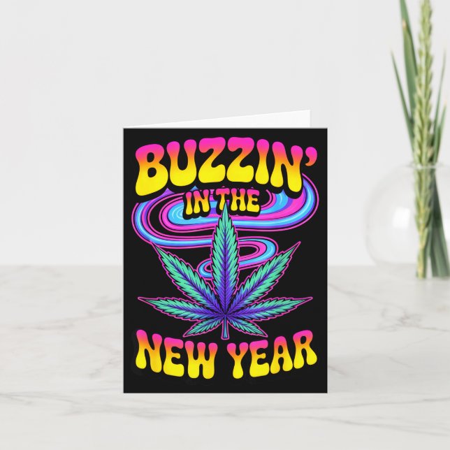 Psychedelic Weed Buzzing In New Year 2026 Funny  Kort (Framsida)