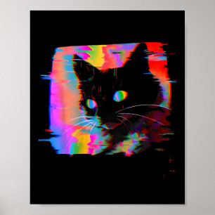 Psychedelic Weirdcore Cat Vaporwave Aesthetic Resa Poster