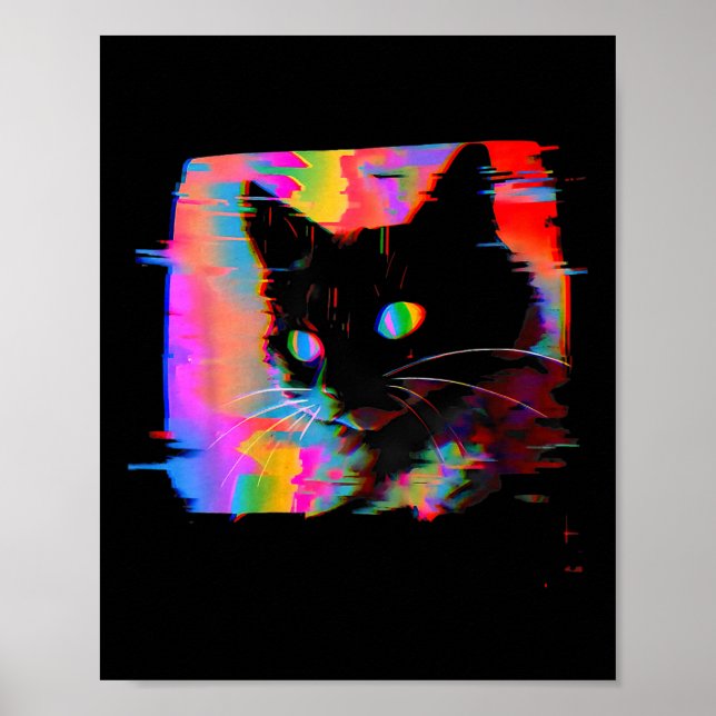 Psychedelic Weirdcore Cat Vaporwave Aesthetic Resa Poster (Framsidan)