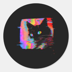 Psychedelic Weirdcore Cat Vaporwave Aesthetic Resa Runt Klistermärke