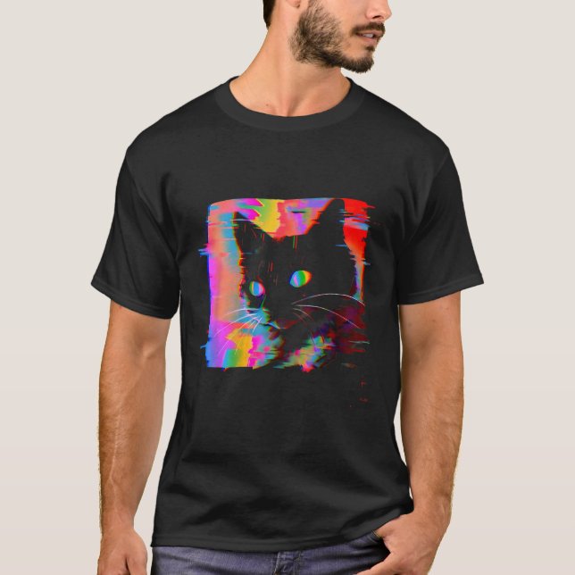 Psychedelic Weirdcore Cat Vaporwave Aesthetic Resa T Shirt (Framsida)