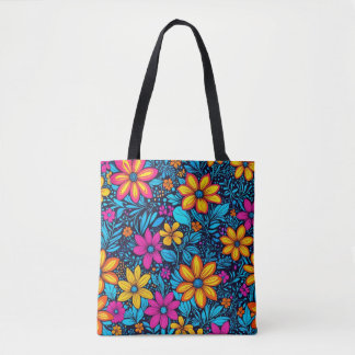 Psychedelic Wildblommte Tote Bag Tygkasse