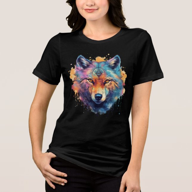 Psychedelic Wolf – Rainbow Spirit Animal Art T Shirt (Framsida)