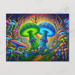 Psychedelic Wonderland Mystical Mushroom Fantasy Vykort