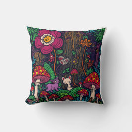 Psychedelic woodland cushion kudde