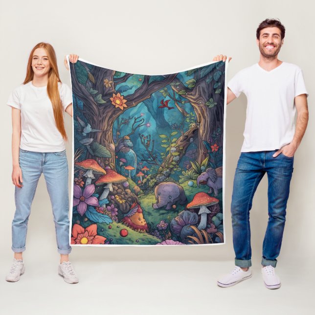 Psychedelic woodland fleece blanket (På plats)