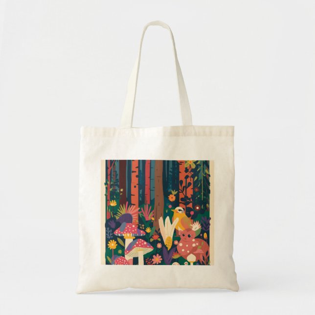 Psychedelic woodland tote bag tygkasse (Framsidan)