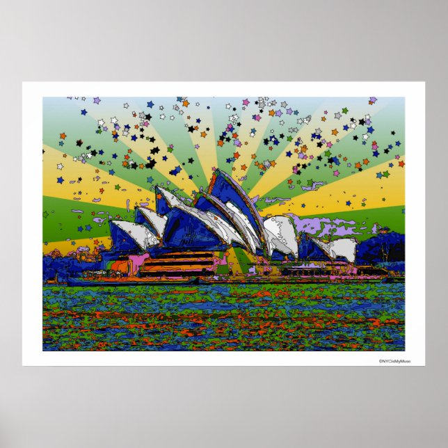 Psychedelic World: Sydney Australia Skyline A2 Poster (Framsidan)