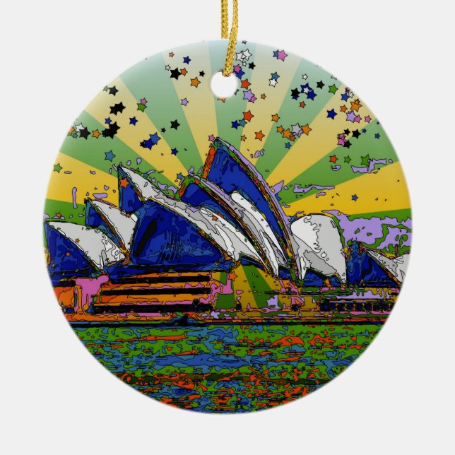 Psychedelic World: Sydney Australien Siluett A2 Julgransprydnad Keramik (Framsidan)