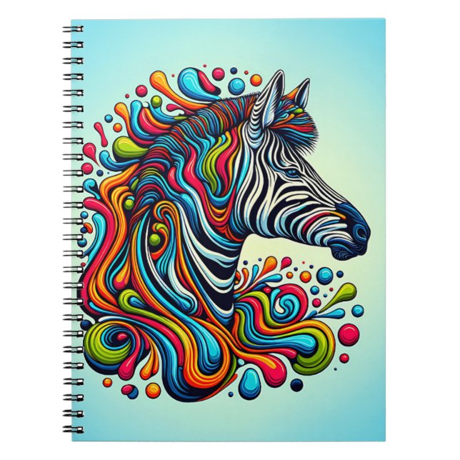 Psychedelic Zebra Flow – Retro Color Safari Art Anteckningsbok (Framsidan)