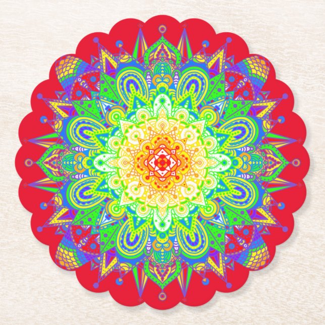 Psychedelic Zen Mandala Abstrakt Art Underlägg Papper (Framsida)