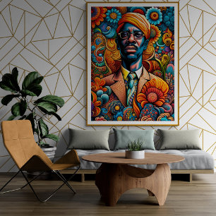 Psychedelica Abstrakt African American Man Poster