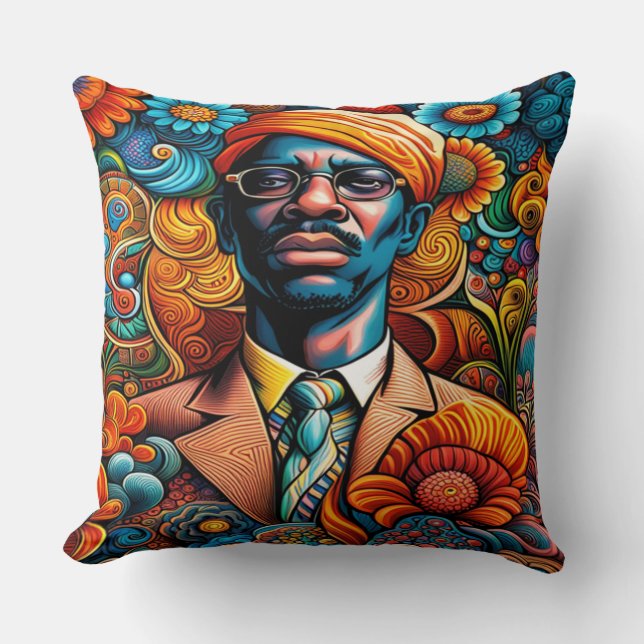 Psychedelica Abstrakt Afroamerikansk Man Kudde (Framsida)
