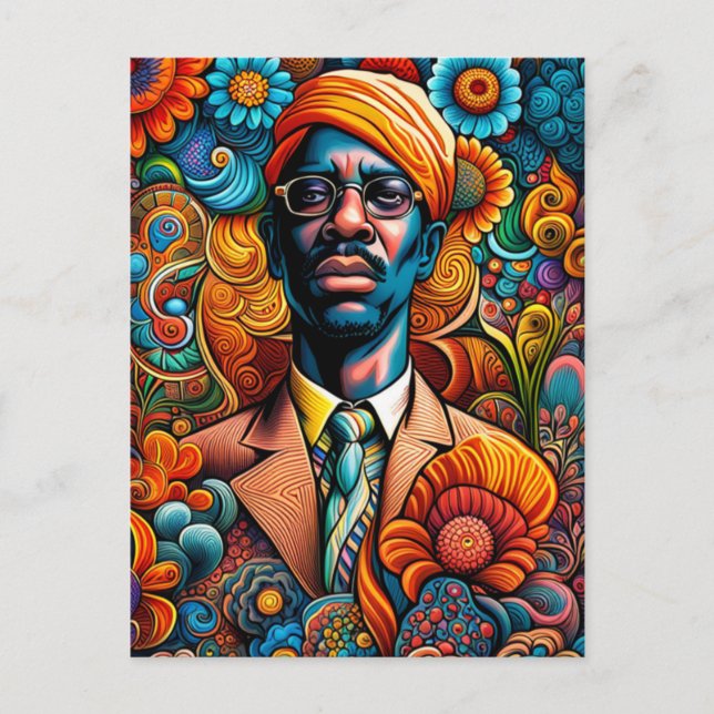 Psychedelica Abstrakt Afroamerikansk Man Vykort (Framsida)