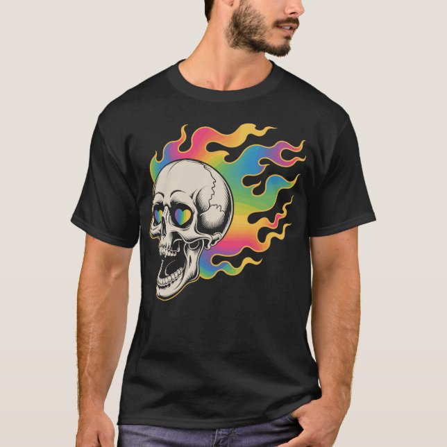 Psychedelischer Totenkopf im Feuerdesign T Shirt (Framsida)