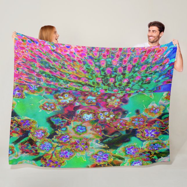 Psychedelisk Abstrakt Groovy Lila Sedum Fleecefilt (På plats)