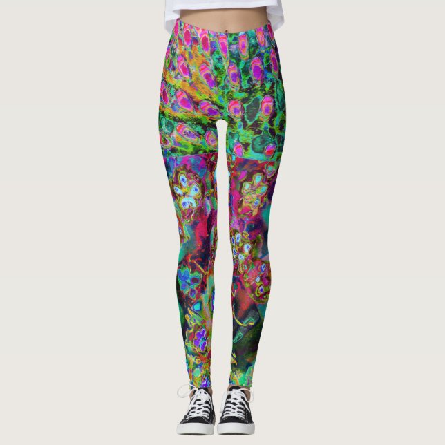 Psychedelisk Abstrakt Groovy Lila Sedum Leggings (Framsida)