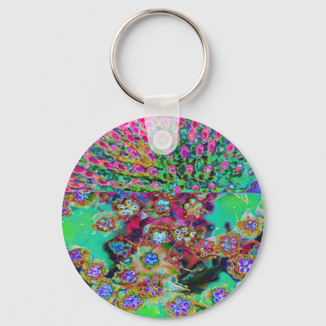 Psychedelisk Abstrakt Groovy Lila Sedum Nyckelring (Framsida)