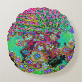 Psychedelisk Abstrakt Groovy Lila Sedum Rund Kudde