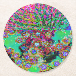 Psychedelisk Abstrakt Groovy Lila Sedum Underlägg Papper Rund